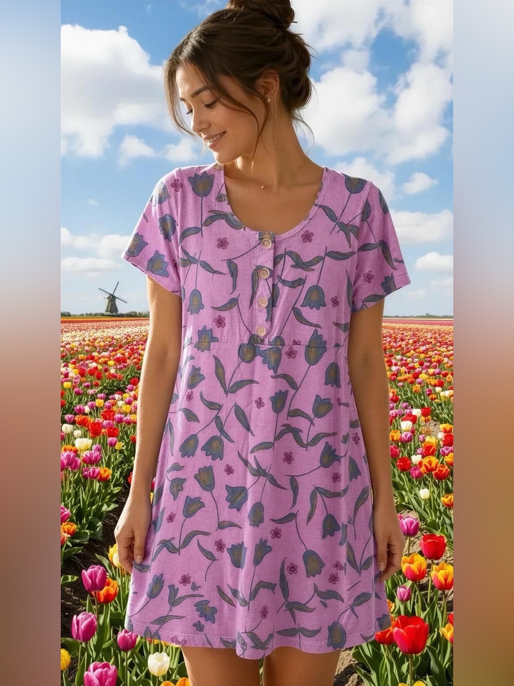 🌷 Fresh Produce Floral Button Front Dress Size M Pink Cottagecore 90s Boulder CO